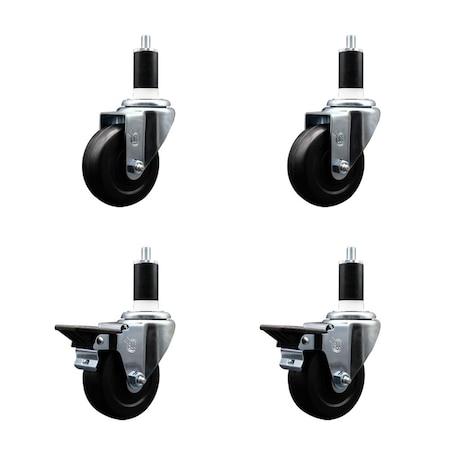 Service Caster 3.5'' Hard Rubber Wheel Swivel 1-3/8'' Expand Stem Caster Set 2 Brakes, 4PK SCC-EX20S3514-HRS-2-PLB-2-138
